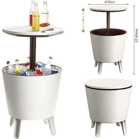 Keter – Table de jardin bar Cool Bar 30L – Bac à glaçons double isolation – Plastique résistant aux UV – Dimensions Ø50 x H57-84 cm