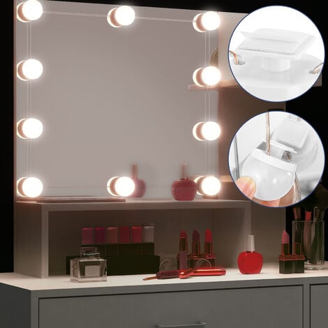 Ensemble de Coiffeuse avec lumières LED et Miroir, Coiffeuse de Maquillage  avec tiroirs, Miroir à intensité Variable à écran Tactile 3 Couleurs, pour  décoration de Chambre à Coucher, Style s : 