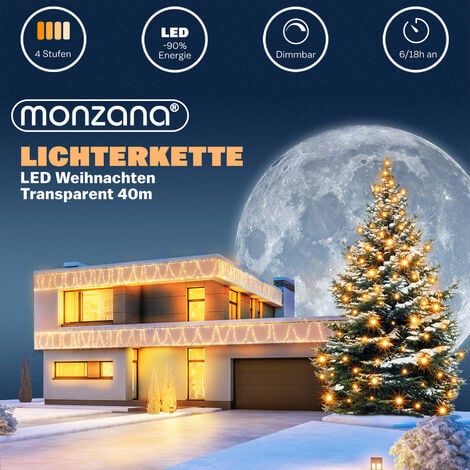 Monzana Guirlande lumineuse 200/400/600 LED avec télécommande minuteur  décoration de Noël illumination éclairage fêtes 40m kaltweiß - schwarzes  Kabel (de)