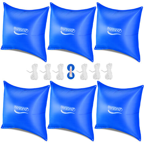 Monzana – Coussin gonflable pour piscine hiver 120x120cm – PVC robuste – Valve de sécurité – Corde de 6m pour fixation – Lot de 6 coussins