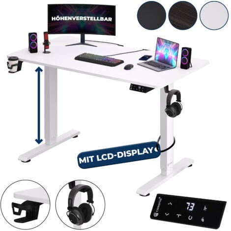 Casaria Bureau électrique réglable en hauteur avec écran LCD 73-118cm bureau assis debout structure résistante ajustable  110cm Weiß (de)