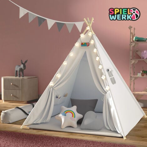 Tente Tipi pour enfants - Tente de jeu Tippi Chambre d'enfant Tente  indienne Extérieur Intérieur Modèle 4 avec tapis de jeu et 3 coussins :  : Jouets