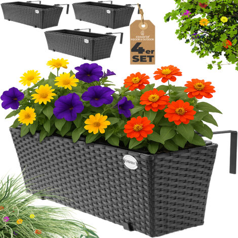 Casaria – Bac à fleurs jardinière 4x 11 litres – Polyrotin résistant aux intempéries – Support de montage réglable 5-14 cm – Couleur au choix (1/5)