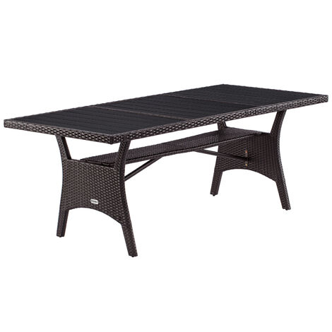 Table de jardin polyrotin 190x90x74 cm plateau en bois WPC avec compartiment hauteur réglable résistant aux intempéries Brun (1/5)
