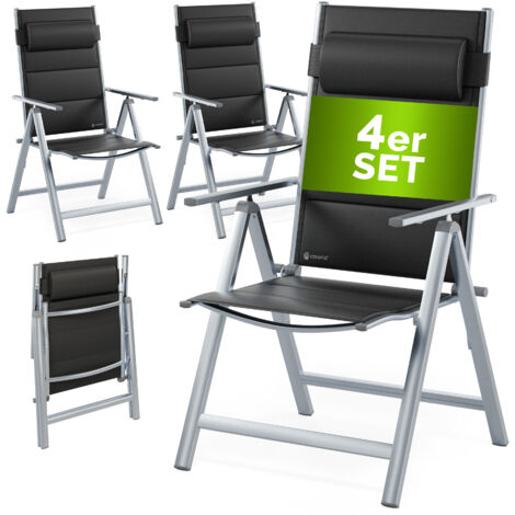 Casaria – Set de 4 chaises de jardin dossier haut – Aluminium laqué anthracite – Rembourrage épais – Capacité 120 kg – Pliables pour rangement facile