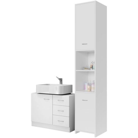Casaria – Ensemble de meubles de salle de bain blanc – Meuble sous lavabo 60x30x60cm – Colonne de salle de bain 34x26x170cm – MDF décor bois (1/5)