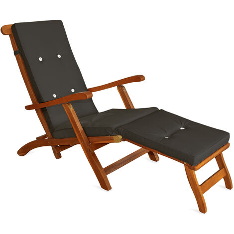 CASARIA Chaise Longue en Bois d'Acacia Queen Mary avec Coussin Anthracite transat extérieur Repose-Pieds Jardin terrasse CASARIA Chaise Longue en Bois d'Acacia Queen Mary avec Coussin Anthracite transat extérieur Repose-Pieds Jardin terrasse