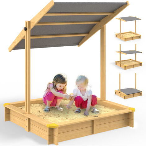 Spielwerk® Bac à sable en bois d'épicéa avec toit réglable de protection UV jeu pour enfants extérieur jardin -Samu (de)