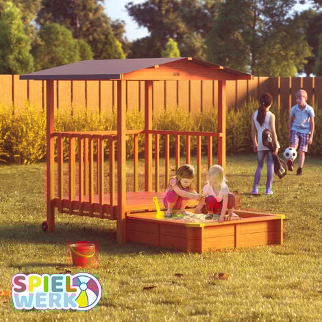 Spielwerk® Bac à sable en bois d'épicéa avec toit réglable de protection UV jeu pour enfants extérieur jardin   Merle (de)