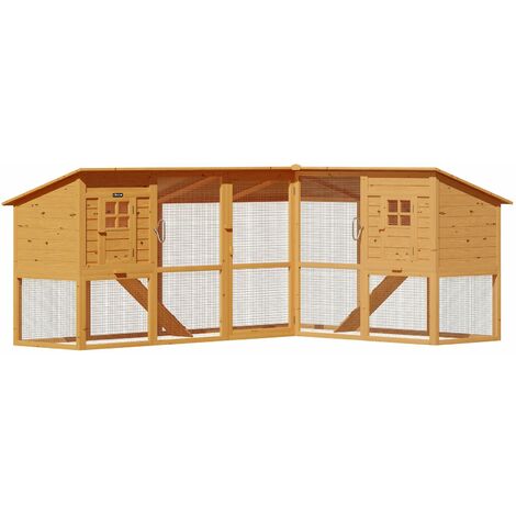 Clapier à lapins 2 étages 443x102x104 cm bois massif Cage à lapins Jardin Enclos pour petits animaux Poulailler Rongeurs
