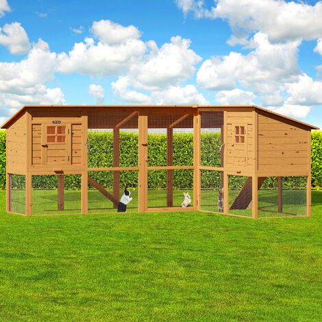 Clapier à lapins 2 étages 443x102x104 cm bois massif Cage à lapins Jardin Enclos pour petits animaux Poulailler Rongeurs