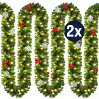 Guirlande de Noël lumineuse Décoration en sapin artificiel avec lumières blanc chaud pour porte fenêtre balustrade 2x 5 m 80LEDs décoré