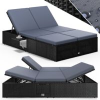 Casaria – Transat double réglable en polyrotin – 200 x 58 cm pour 2 personnes – Coussin épais 7 cm – Table d’appoint intégrée – Résistant aux intempéries