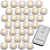 Monzana – Bougies LED chauffe-plat 30x sans flamme – Télécommande incluse – Blanc chaud – Autonomie 200h – Pour espaces extérieurs protégés