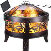 GARDEBRUK® Brasero Rond Ø67 cm en Acier Imitation Rouille Protection Anti-Étincelles Jardin Terrasse Cheminée d'Extérieur