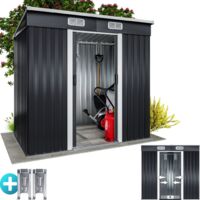 Gardebruk – Abri de jardin métal 3,4m³ – Rangement vélos et outils – Dimensions 196x122x182 cm – Couleur anthracite – Toit métallique avec ventilation