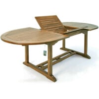 Casaria – Table de jardin extensible en bois d'eucalyptus 200x100cm – 6 à 8 personnes – Trou pour parasol – Résistante aux intempéries