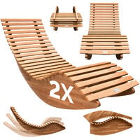 2x Chaise longue à bascule en bois d'acacia certifié FSC transat ergonomique