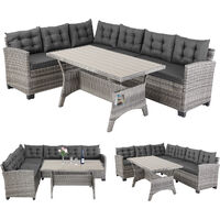 Salon de Jardin en polyrotin 6 Personnes Mobilier de Jardin avec Coussins Meuble Extérieur Mobilier de Terrasse Résine Tressée