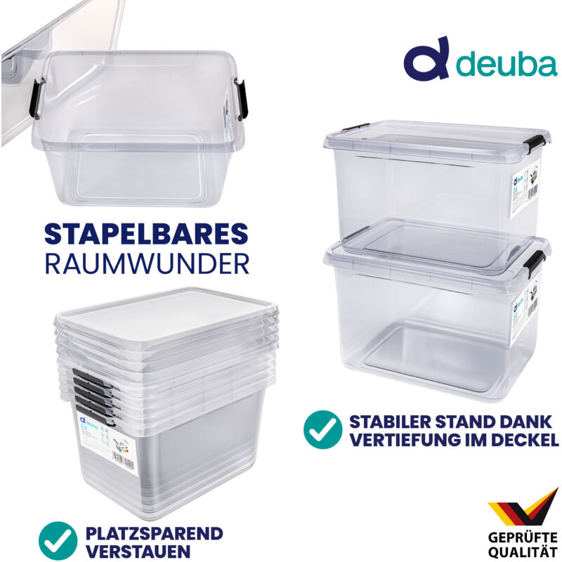 Engelland Aufbewahrungsboxen | 3x 30 Liter, Dunkelblau-transparent | BPA-frei, Stapelbar, Mit Clipverschluss