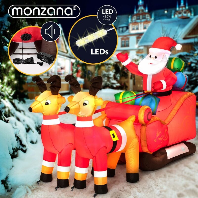 Monzana Aufblasbarer Weihnachtsmann Mit Schlitten Led Beleuchtet Rentiere Weihnachten Santa Deko Weihnachtsdeko Figur