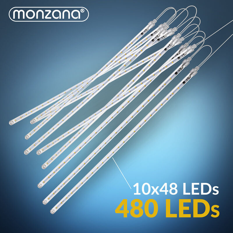 Monzana Lichterkette Meteorschauer 480 LED Außen 10 je 50 cm Eisregen Regenlichterkette Weihnachtsbeleuchtung weiß