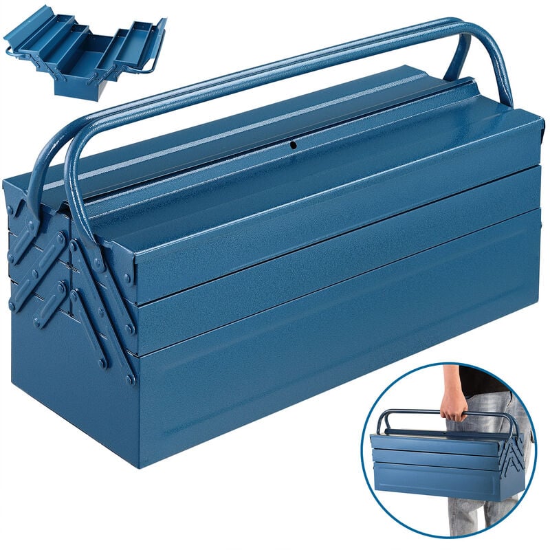 Deuba Werkzeugkoffer leer groß Stahl 5-teilig Werkzeugkasten Werkzeugbox  Werkzeugkiste Werkzeug Montage Koffer blau 530x200x200mm