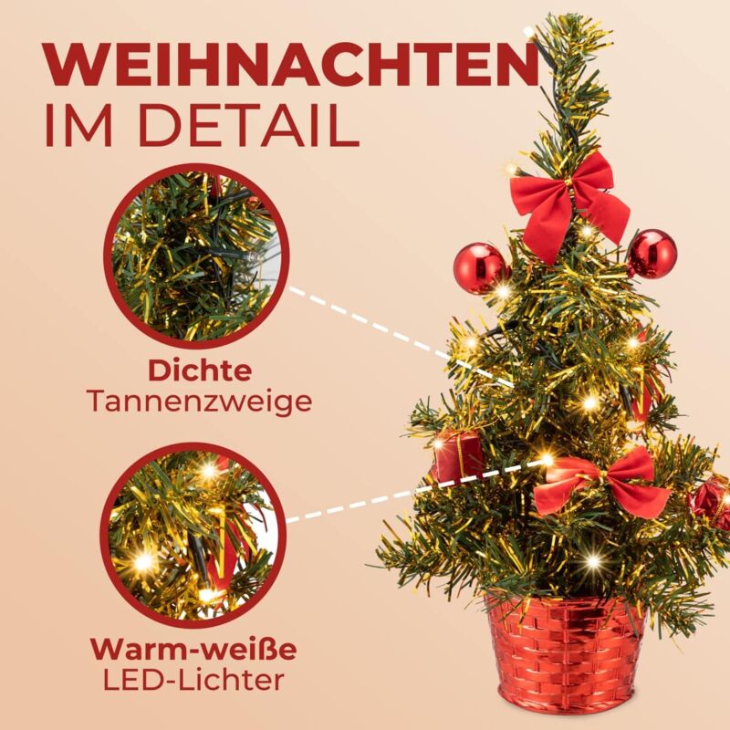 CASARIA Weihnachtsbaum knstlich 36cm mini Tannenbaum geschmckt mit  Beleuchtung LED Lichterkette Timer schwer entflammbar Mini Baum
