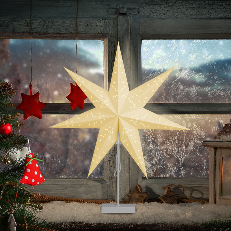 Casaria LED Weihnachtsstern mit Dekostern Adventsstern Beleuchtet cm Papierstern Leuchtstern Ständer 60 Warmweiß Kabellos Modell 1 Batterie