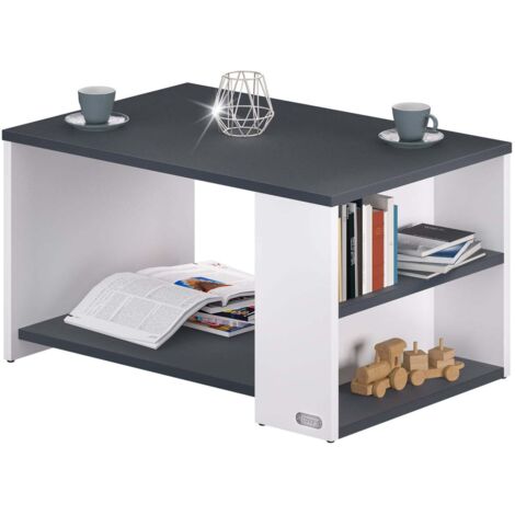 CASARIA® Couchtisch Holz mit Stauraum 2 Fächer 90x60x50cm Kratzfest 50kg Belastbar Ablage Beistelltisch Wohnzimmer Sofa Couch Tisch  weiß schwarz