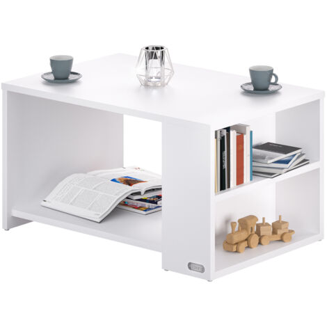 CASARIA® Couchtisch Holz mit Stauraum 2 Fächer 90x60x50cm Kratzfest 50kg Belastbar Ablage Beistelltisch Wohnzimmer Sofa Couch Tisch weiß