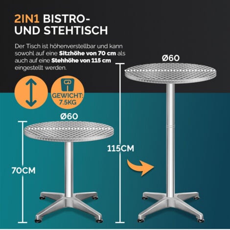 CASARIA® 2er Set Stehtisch Klappbar Höhenverstellbar 70cm / 115cm Hoch Aluminium Rund Ø 60cm Wetterfest Indoor Outdoor Bistrotisch Biertisch Partytisch