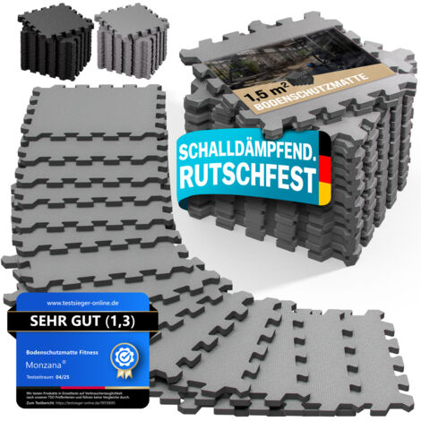 MONZANA® Bodenschutzmatten Fitness & Pool mit Randstücken 30 x 30 cm 1,5 & 3 qm Rutschfest EVA-Schaumstoff Puzzlematte Trainingsmatten Fitnessgeräte 18 Stück