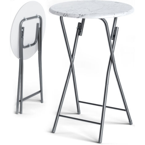CASARIA® Stehtisch 2er Set Klappbar Höhe 110cm Ø 60cm Beistelltisch Klapptisch Bartisch Cocktail Holz Marmor Esstisch Rund Hochtisch Garten Gartentisch weiß Weiß Marmoroptik