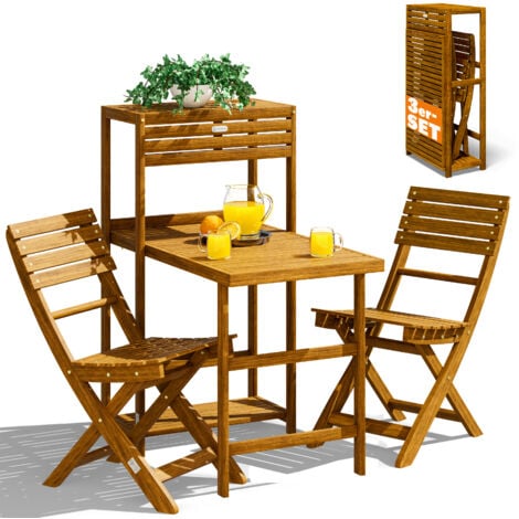CASARIA® Balkonmöbel Set 2 Personen Wetterfest Klappbar Holz FSC®-zertifiziert 160kg Belastbarkeit Garten Balkon Terrasse Möbel 3-teilig Gartenmöbel