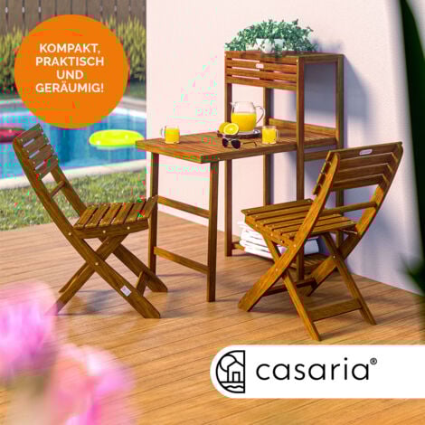 CASARIA® Balkonmöbel Set 2 Personen Wetterfest Klappbar Holz FSC®-zertifiziert 160kg Belastbarkeit Garten Balkon Terrasse Möbel 3-teilig Gartenmöbel