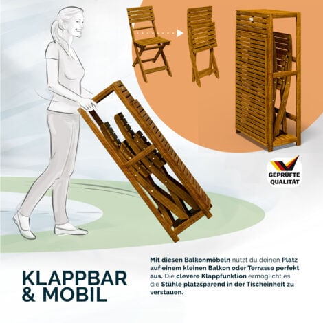 CASARIA® Balkonmöbel Set 2 Personen Wetterfest Klappbar Holz FSC®-zertifiziert 160kg Belastbarkeit Garten Balkon Terrasse Möbel 3-teilig Gartenmöbel