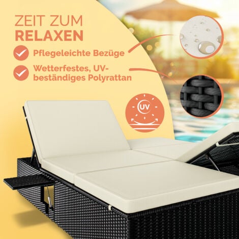 CASARIA® Sonnenliege 2 Personen mit Klapptisch 7cm Auflagen Wetterfest