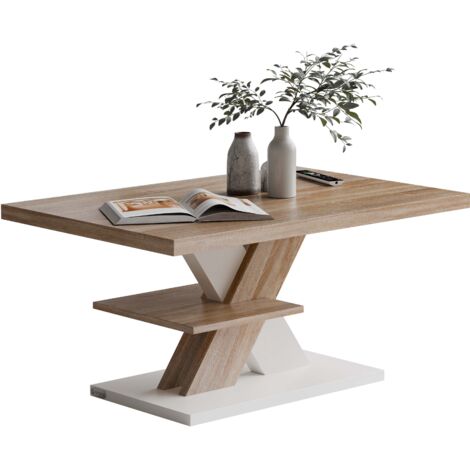 CASARIA® Couchtisch Detroit 90x60x45cm 2 Ablagen Holz 50kg Belastbar Kratzfest Modern Wohnzimmertisch Beistelltisch  weiß sonoma eiche