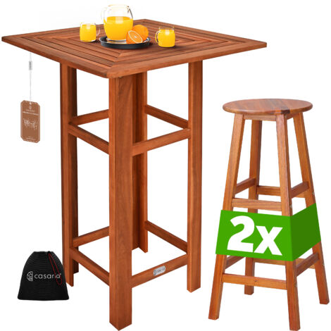 CASARIA® Bartisch mit Hocker Set Outdoor Indoor Holz Akazie 110x75x75cm Wetterfest Rustikal Massiv Garten Balkon Terrasse Möbel Stehtisch 2x Barhocker (1/5)