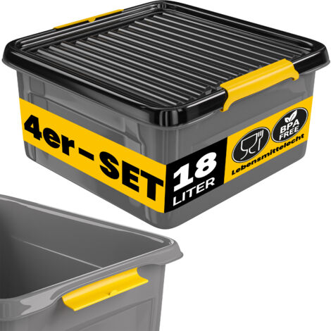 MONZANA® Aufbewahrungsbox mit Deckel 40kg belastbar Kunststoff BPA frei Klickverschluss stabil flexibel stapelbar blickdicht Keller Garage Box  4x 18L