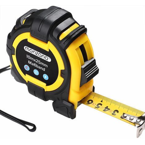 Monzana Maßband 3m 5m 7,5m 10m magnetisch verschiebbarer Endhaken Bandmaß Autorollsystem mit Feststeller & Gürtelklemme   10m