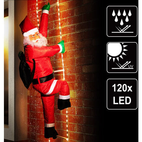MONZANA® LED Weihnachtsmann Leiter XXL 240cm für In-/Outdoor Timer 8  Leuchtfunktionen dimmbar Santa