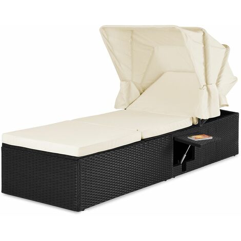 CASARIA® Sonnenliege mit Dach Polyrattan 5fach Höhenverstellbar 7cm