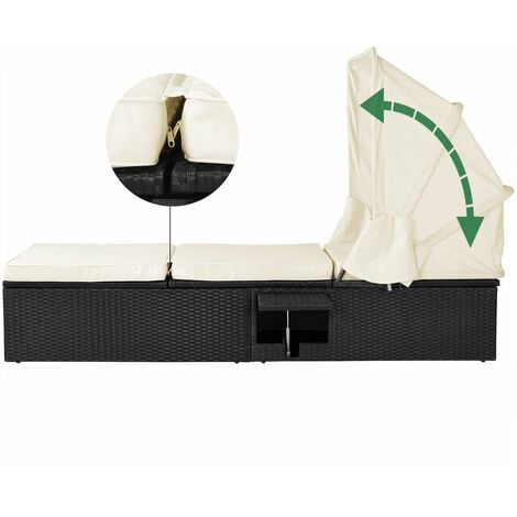 CASARIA® Sonnenliege mit Dach Polyrattan 5fach Höhenverstellbar 7cm