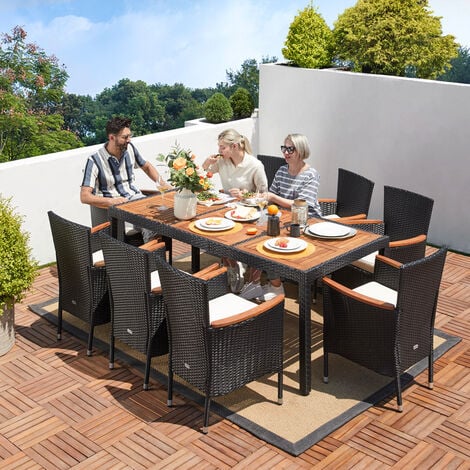 Casaria Poly Rattan Sitzgruppe Verona 8 Stapelbare Stühle 7cm Auflagen Gartentisch 190x90cm Armlehnen Holz Gartenmöbel Garten Set Casaria Poly Rattan Sitzgruppe Verona 8, Sonax Outdoor Furniture