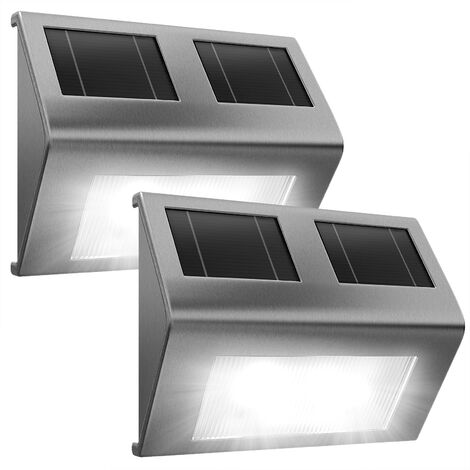 2X LED Solar Wandleuchte Solarleuchte Edelstahl Gartenlampe Wandlampe Außenlampe 
