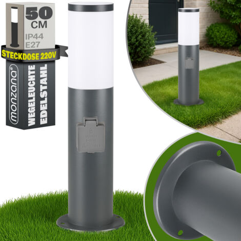 MONZANA® Außenleuchte Edelstahl 50cm Hoch IP44 Wetterfest E27 Fassung Garten Wegeleuchte Gartenleuchte für Außen anthrazit mit Steckdose