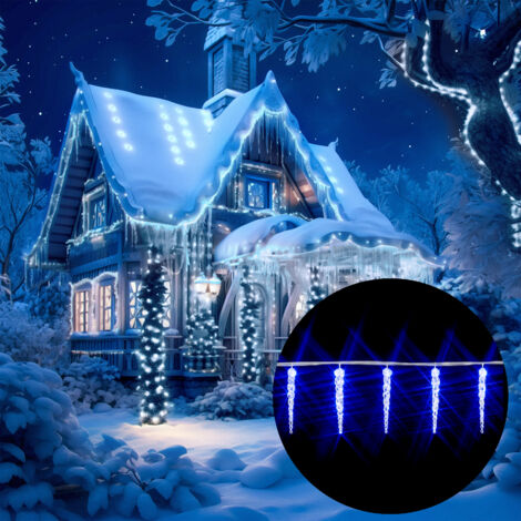 LED Lichterkette Eiszapfen Eisregen Innen Außen Weihnachtsbeleuchtung  80 Eiszapfen LED Blau