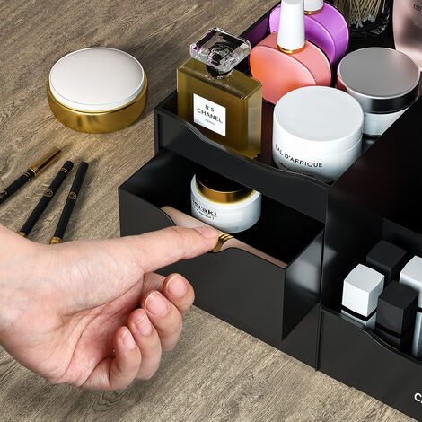 Casaria Kosmetik Make Up Organizer Schreibtisch Aufbewahrung 2 Schubladen Kosmetikorganizer Ordnungssystem Bad Schwarz